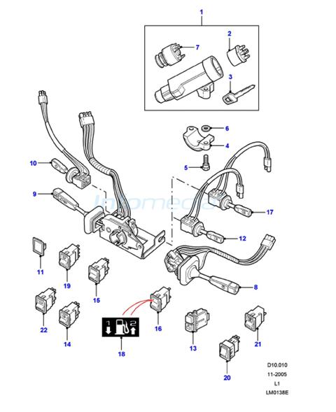 Διακόπτες φώτων και φλάς και μίζας Landr rover 90-110 Model1987-2006