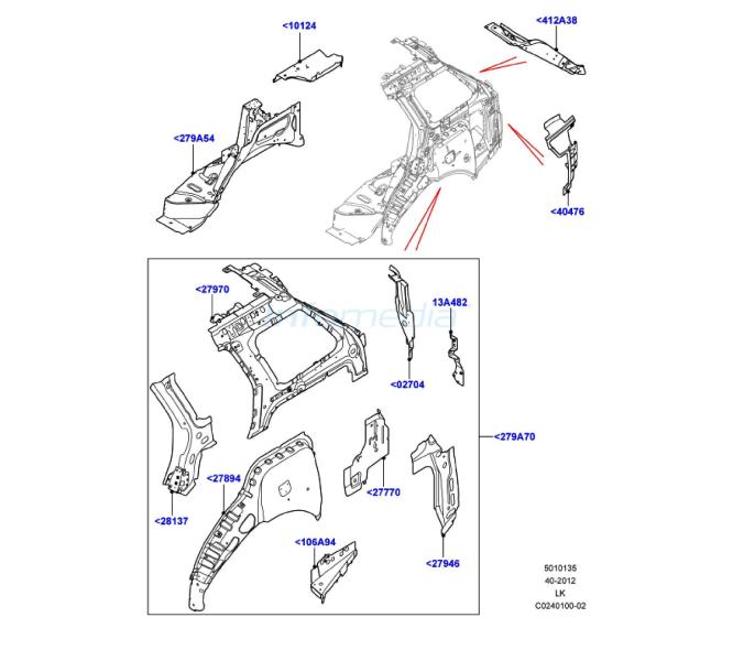 Φτερό εσωτερικό και θόλος πίσω Range Rover Model2013-